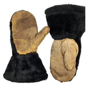 Vintage Leather Mittens With Black Shearling ? For Cold Weather Unisex Mens Wome